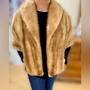 VTG Light Brown Mink Fur Stole Capelet Lined